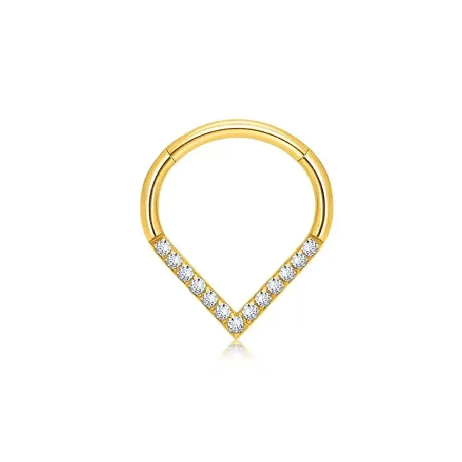316 Stainless Steel Heart CZ Hoop Earrings - Gold CZ
