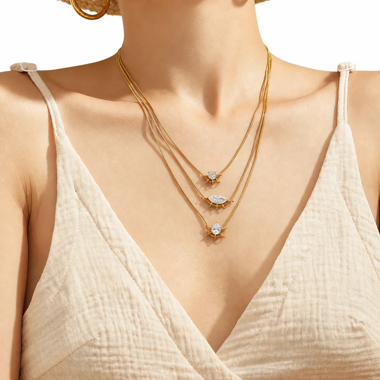 Sunburst Gold-Plated 316L Stainless Steel CZ Snake Necklace