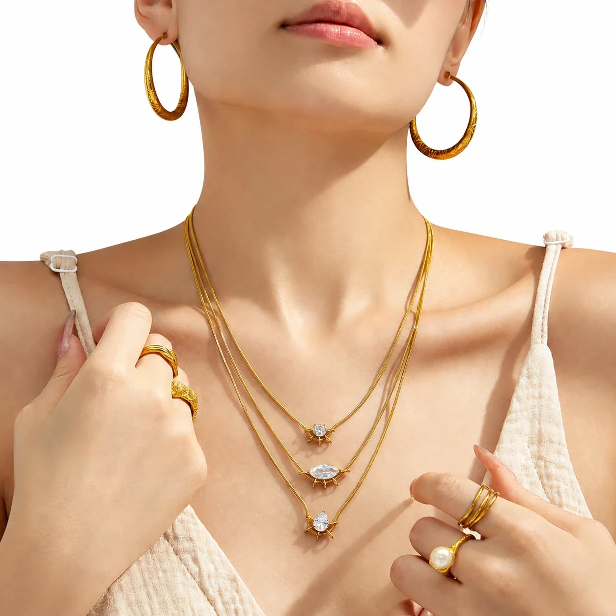 Sunburst Gold-Plated 316L Stainless Steel CZ Snake Necklace
