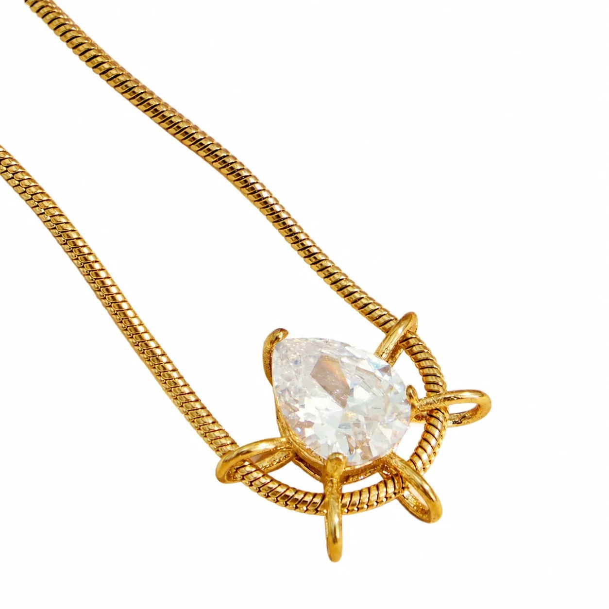 Sunburst Gold-Plated 316L Stainless Steel CZ Snake Necklace
