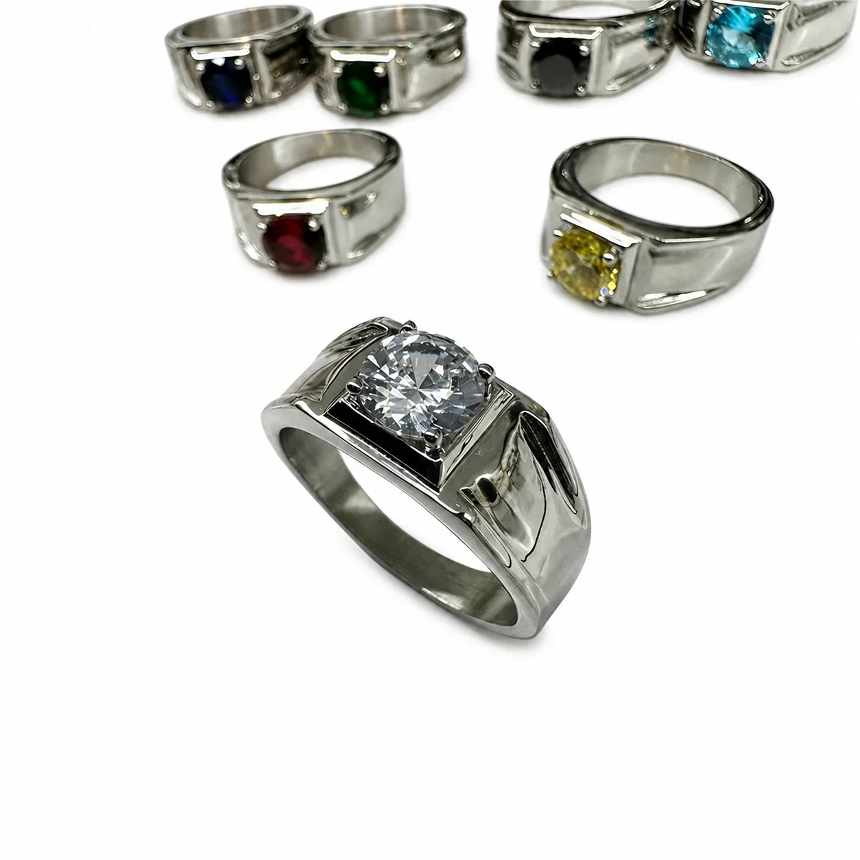 Bold 316 Stainless Steel Round Stone Signet Ring