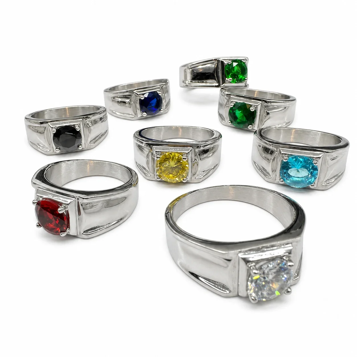 Bold 316 Stainless Steel Round Stone Signet Ring