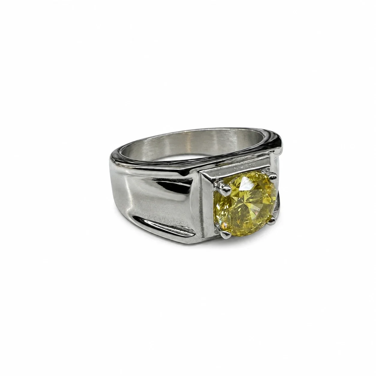 Bold 316 Stainless Steel Round Stone Signet Ring - Yellow
