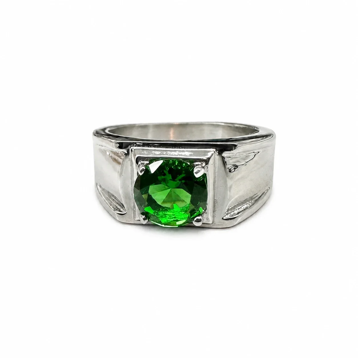 Bold 316 Stainless Steel Round Stone Signet Ring - Green