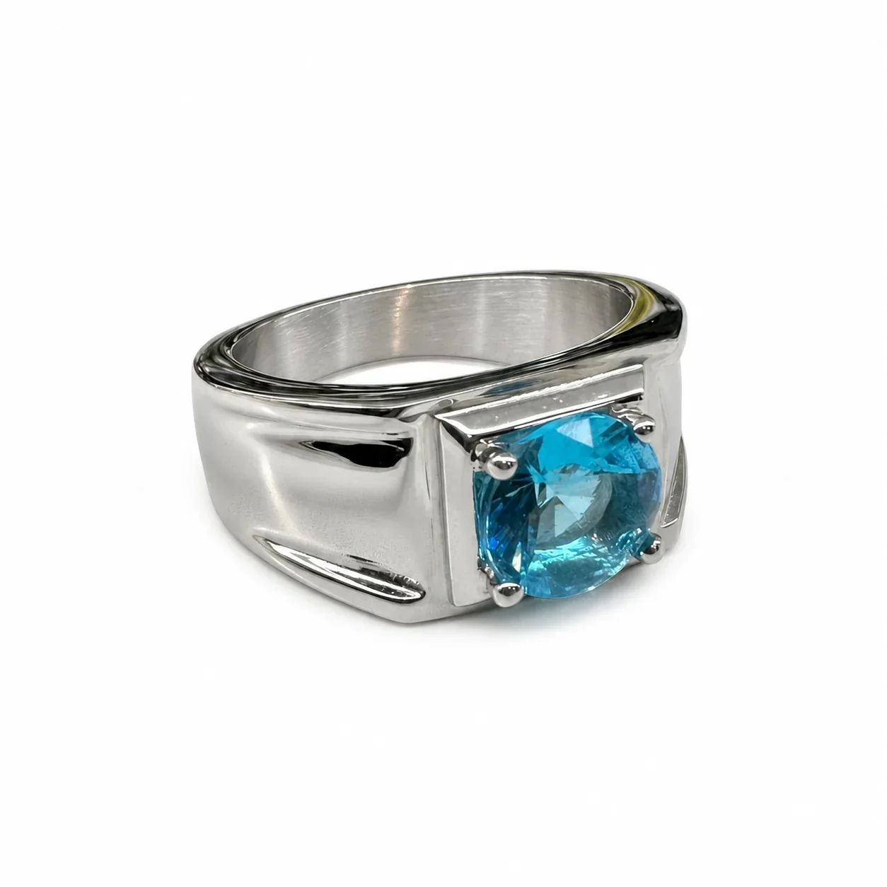 Bold 316 Stainless Steel Round Stone Signet Ring - Blue