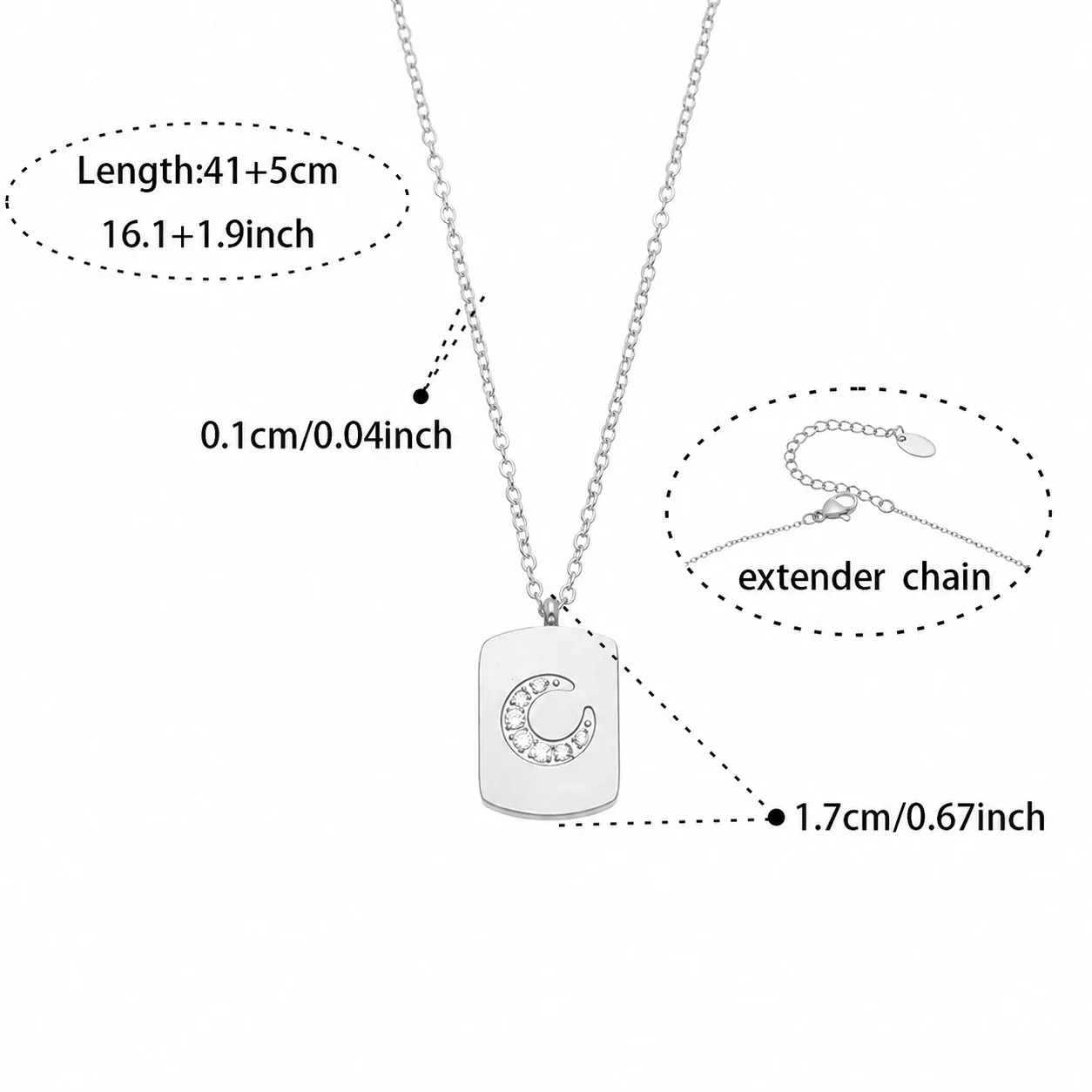 Layered Gold PVD 316L Geometric Tag Moon Coin Necklace - Silver Pavé CZ Moon 41+5 cm