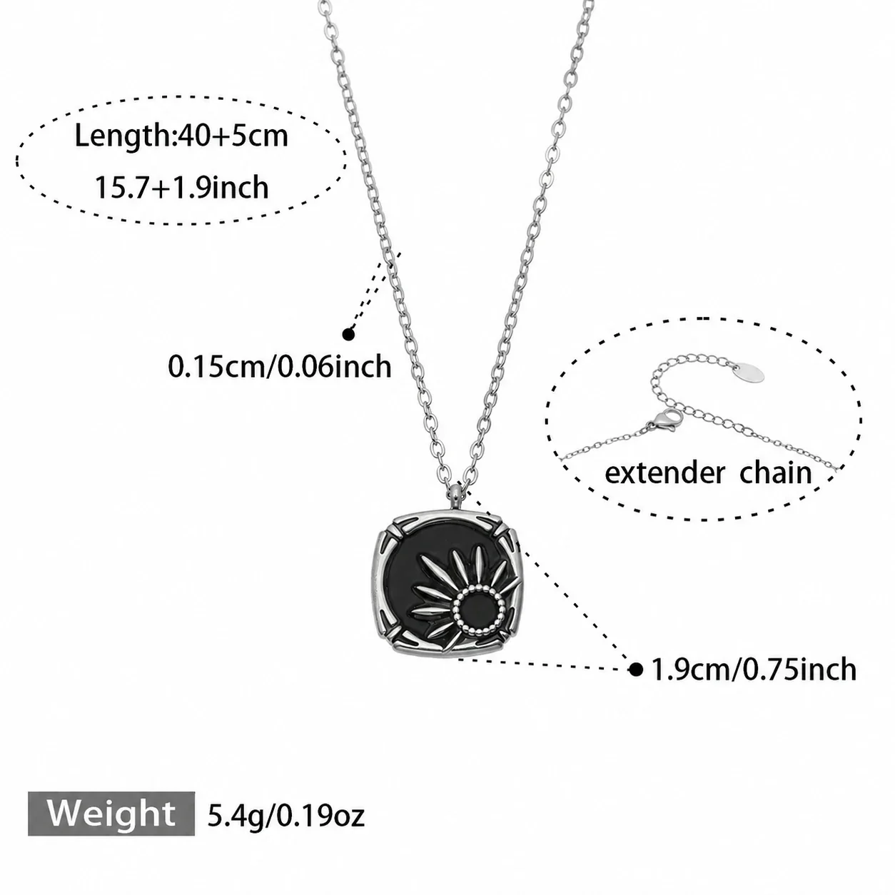 Layered Gold PVD 316L Geometric Tag Moon Coin Necklace - Gold Black Resin Sun 40+5 cm