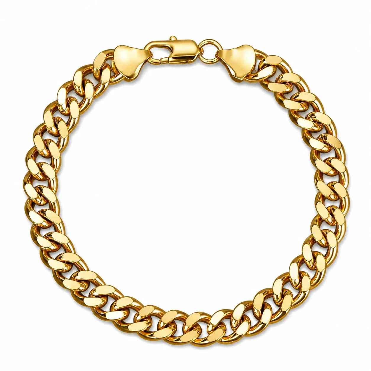 Bold Stainless Steel Flat Cuban Link Clasp Bracelet - Gold mm