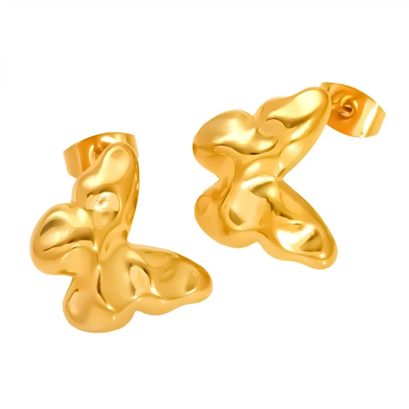 Sculptural 18K Gold-Plated Hammered Butterfly Stud Earrings