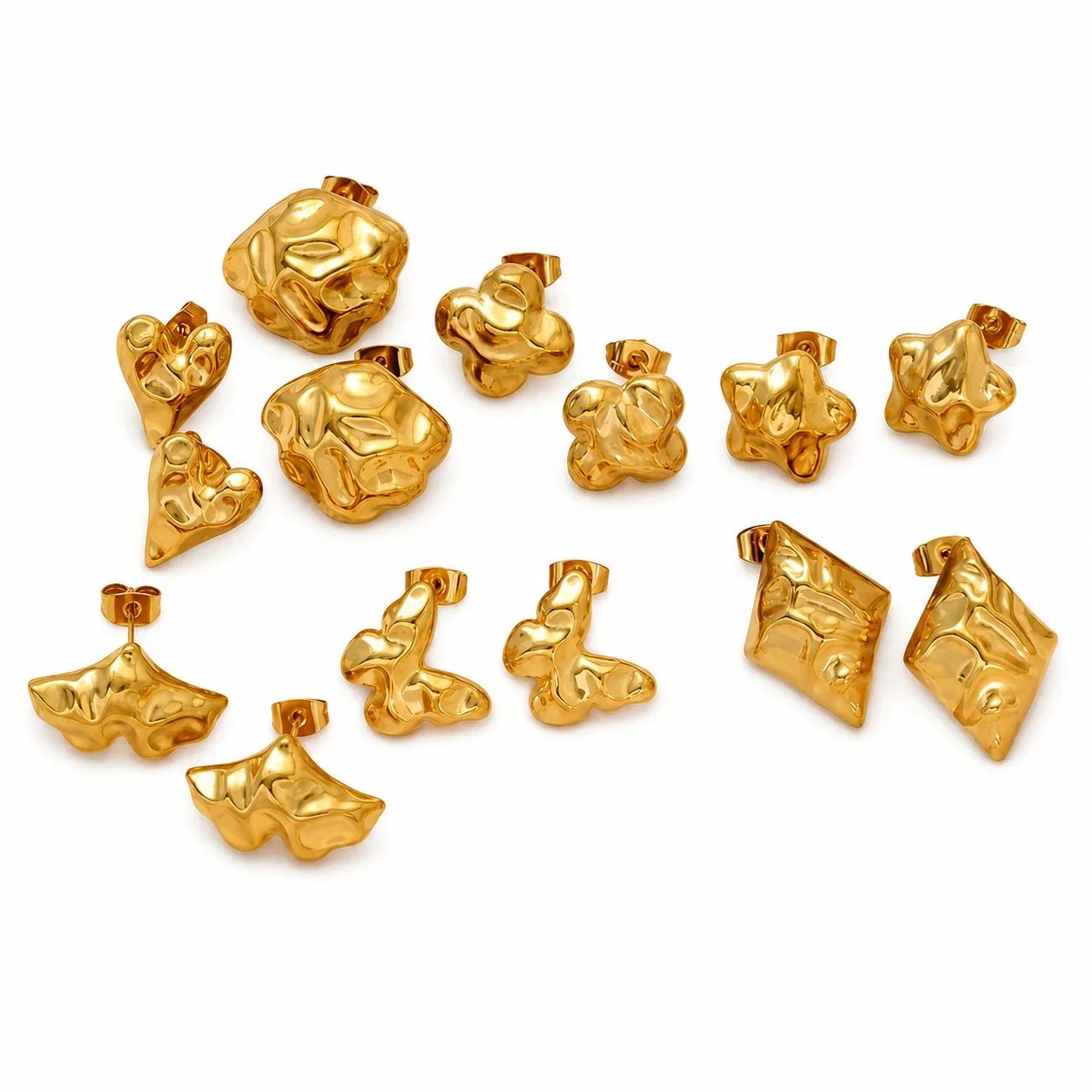 Sculptural 18K Gold-Plated Hammered Butterfly Stud Earrings