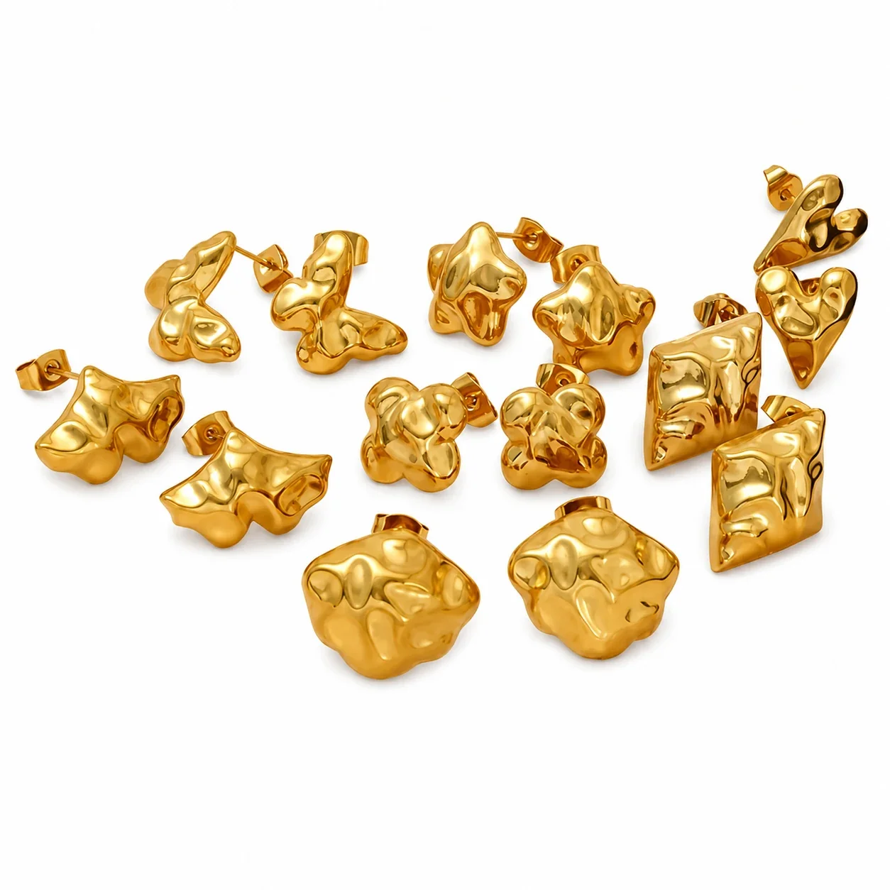 Sculptural 18K Gold-Plated Hammered Butterfly Stud Earrings