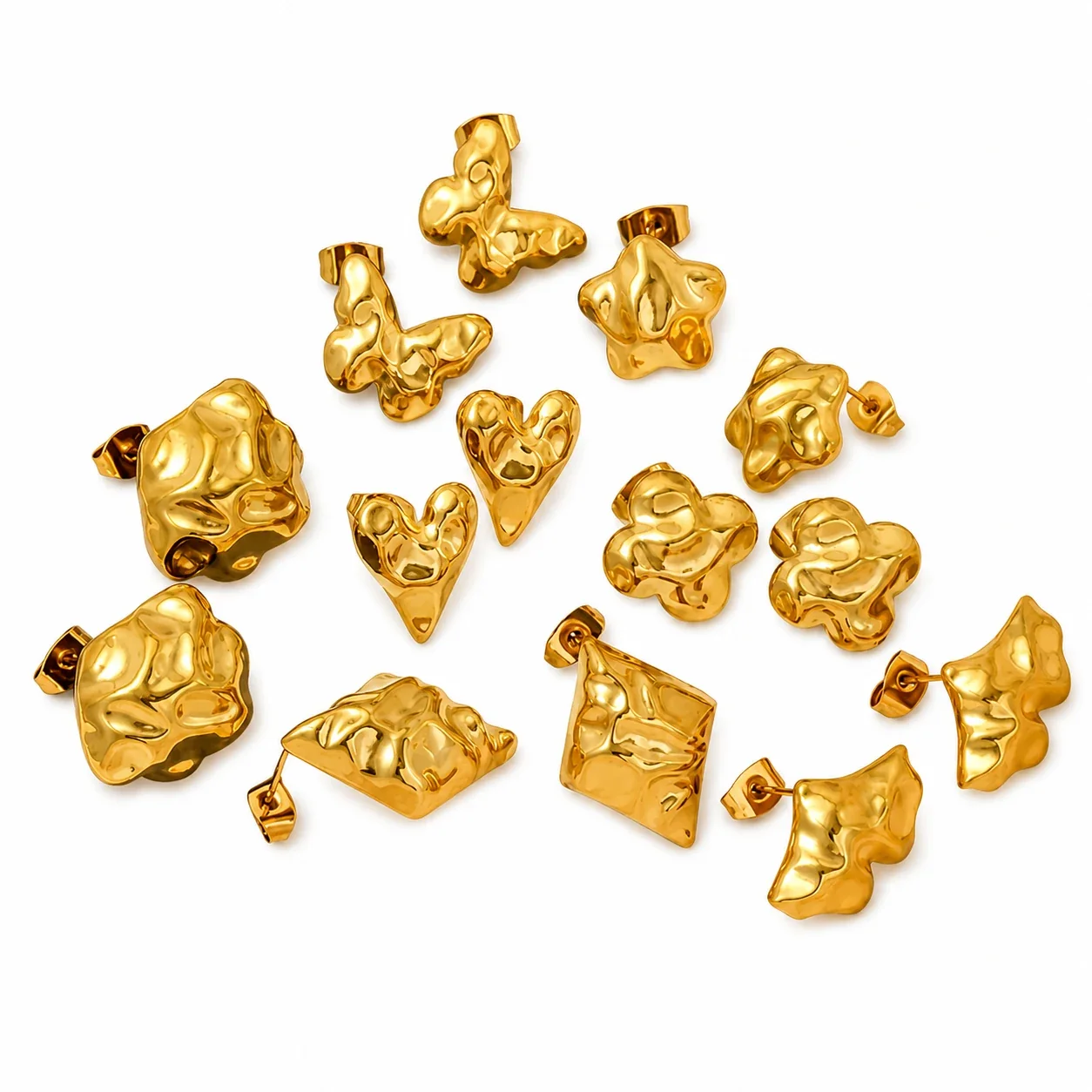 Sculptural 18K Gold-Plated Hammered Butterfly Stud Earrings
