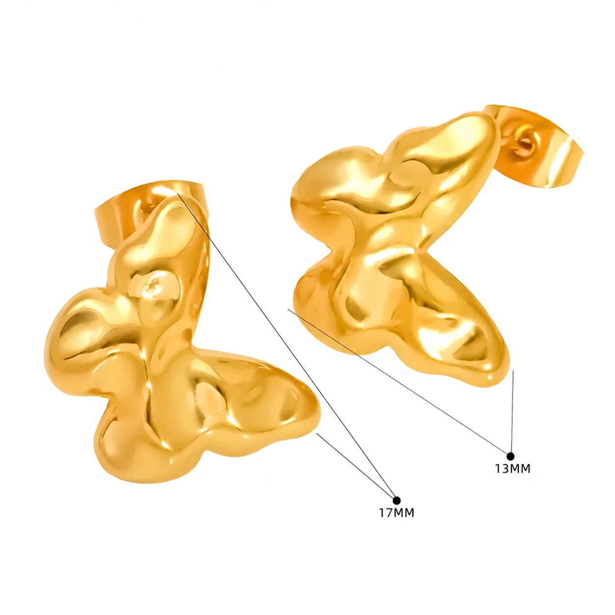 Sculptural 18K Gold-Plated Hammered Butterfly Stud Earrings