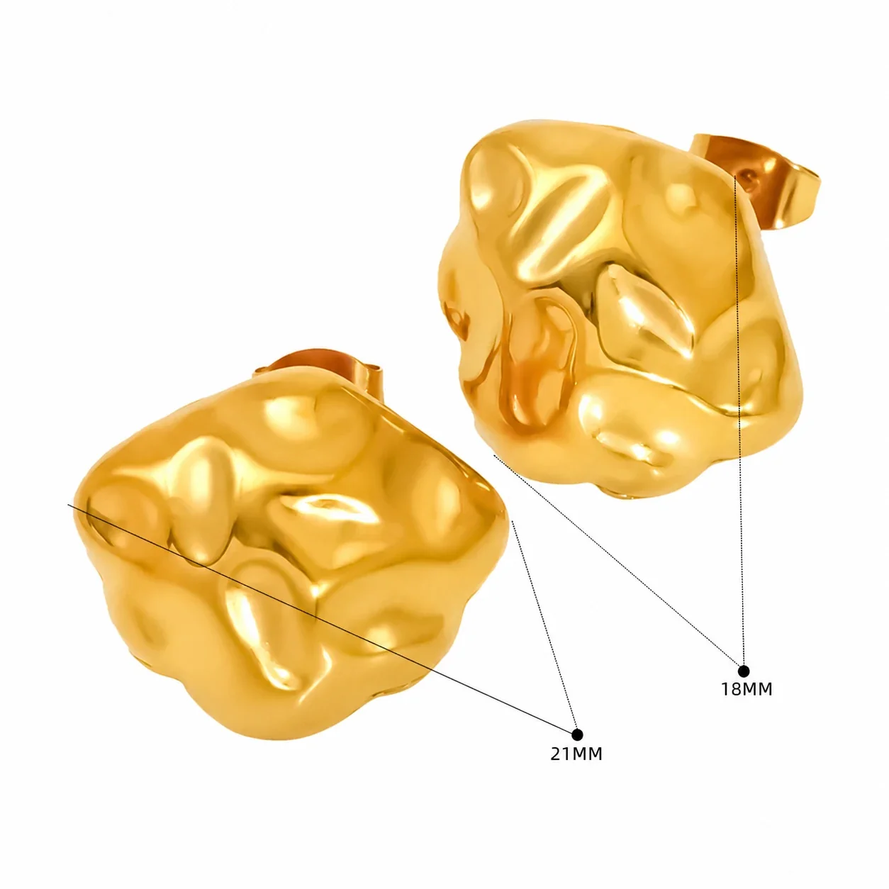 Sculptural 18K Gold-Plated Hammered Butterfly Stud Earrings - Gold Heart