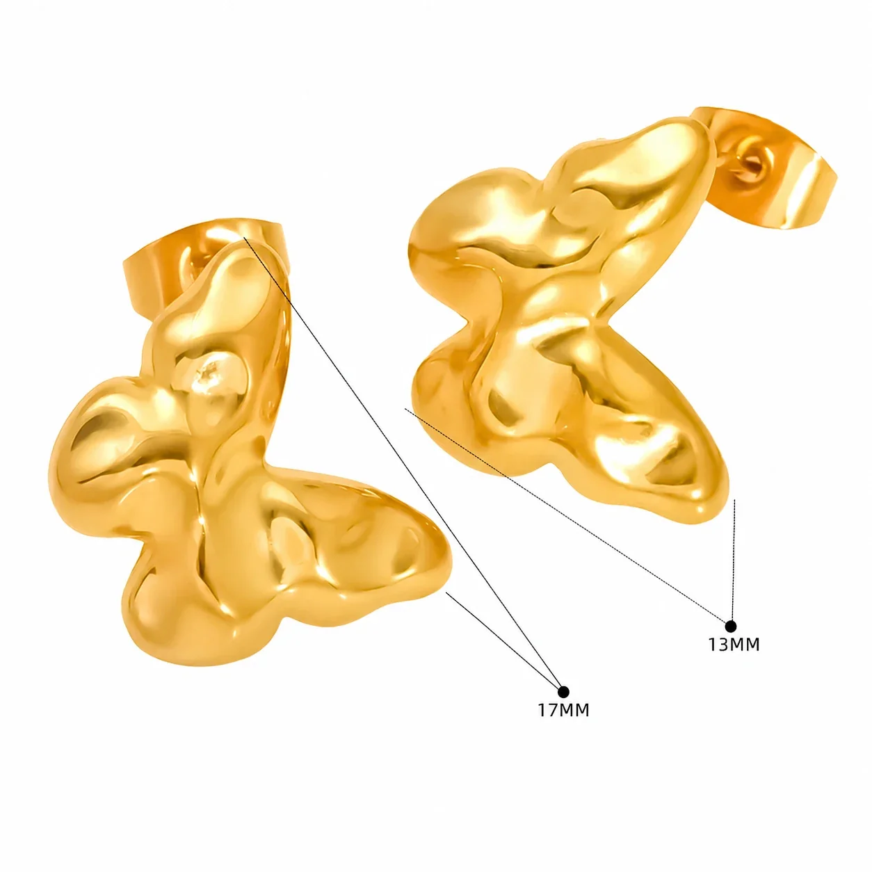 Sculptural 18K Gold-Plated Hammered Butterfly Stud Earrings - Gold Star