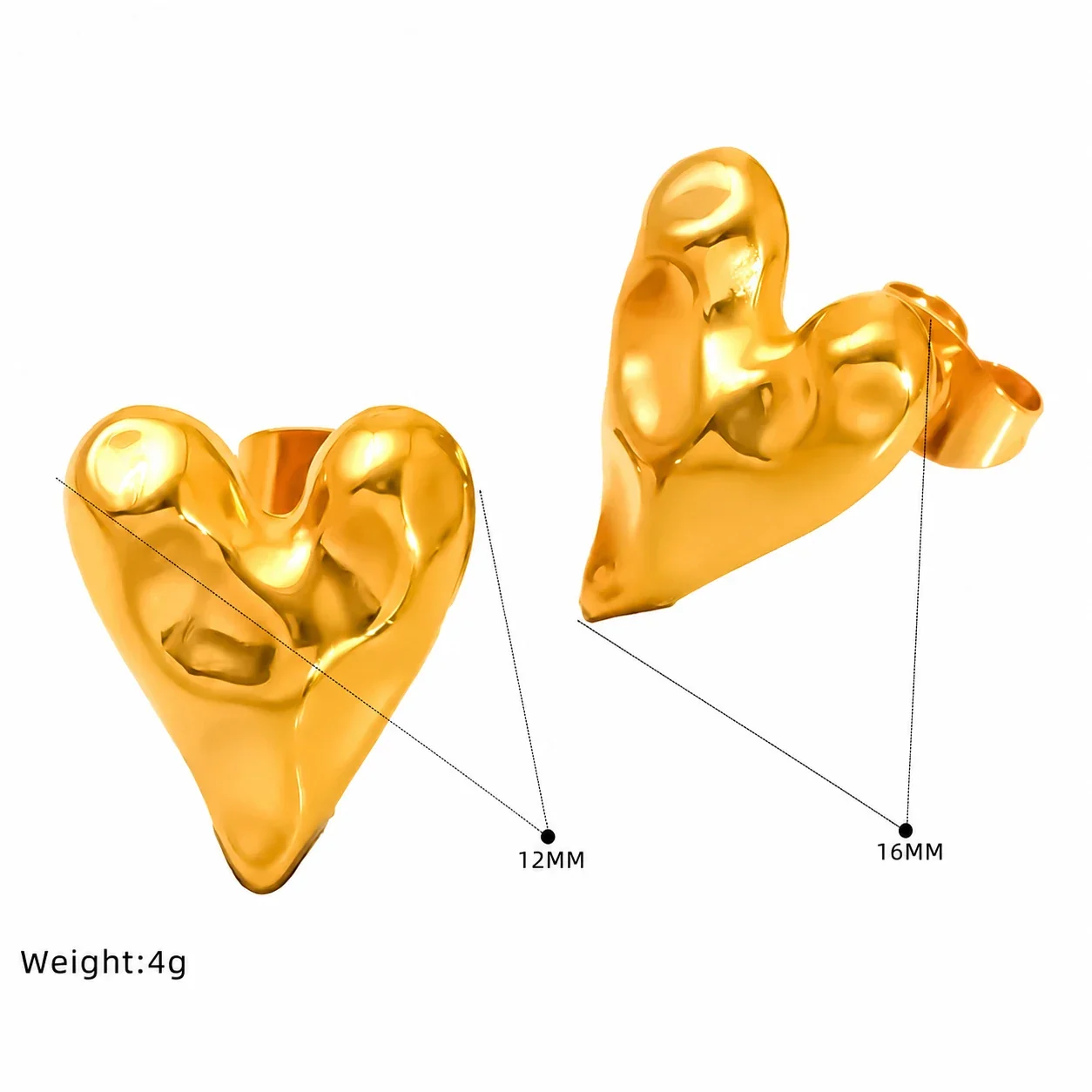 Sculptural 18K Gold-Plated Hammered Butterfly Stud Earrings - Gold Bow