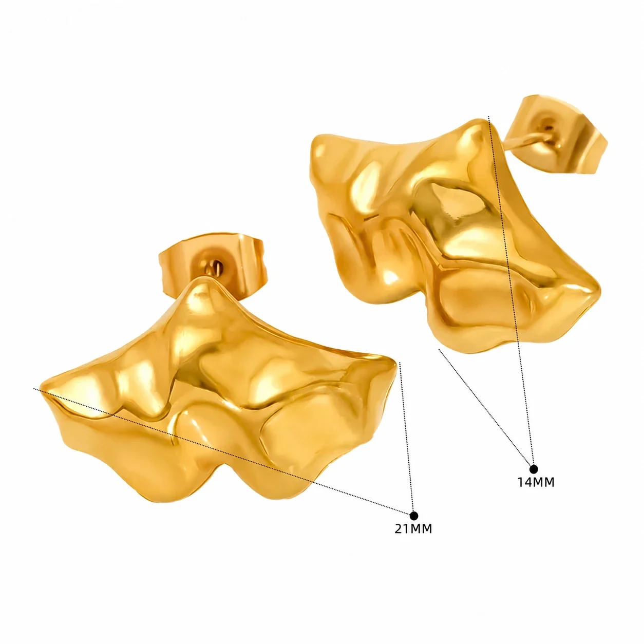 Sculptural 18K Gold-Plated Hammered Butterfly Stud Earrings - Gold Diamond