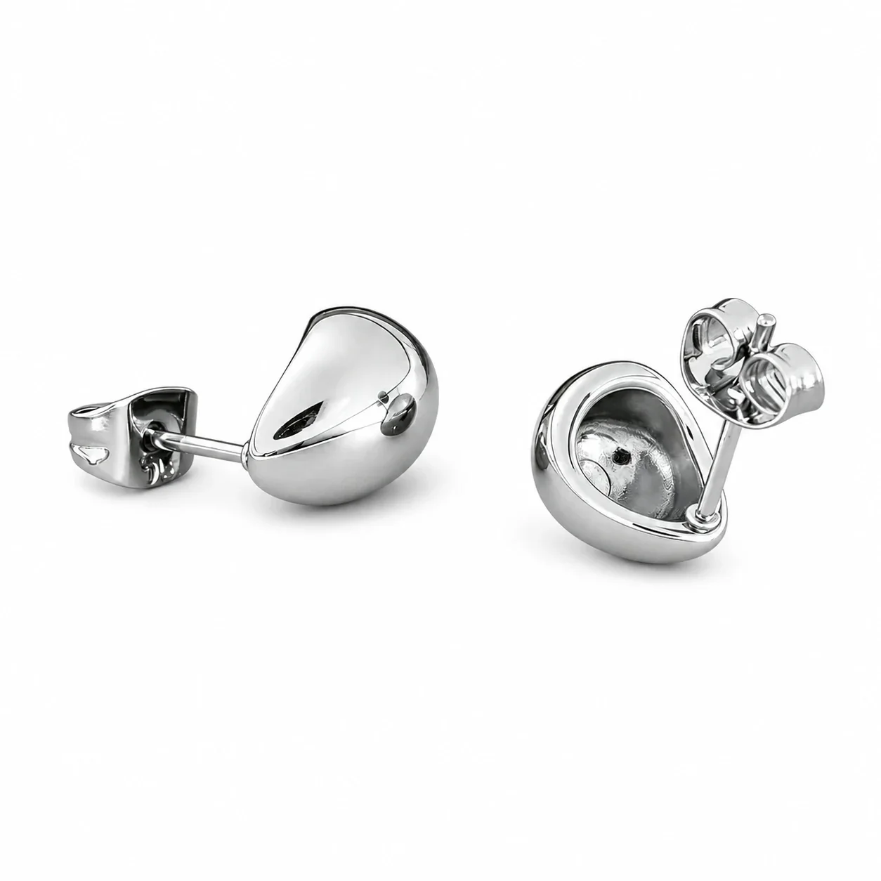 Sculptural Stainless Steel Teardrop Stud Earrings