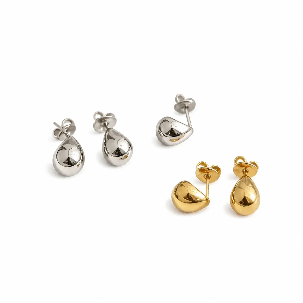 Sculptural Stainless Steel Teardrop Stud Earrings