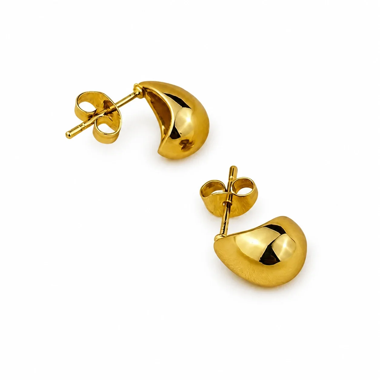 Sculptural Stainless Steel Teardrop Stud Earrings - Gold