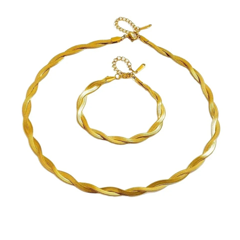 Snake Chain Necklace with Twisted Double Strands, Stainless Steel