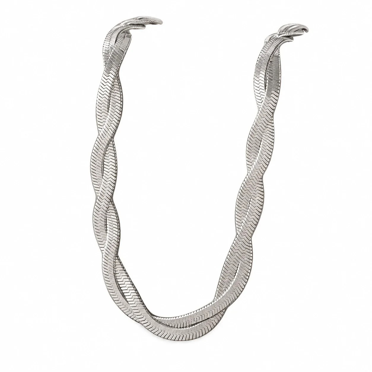 Snake Chain Necklace with Twisted Double Strands, Stainless Steel - Silver