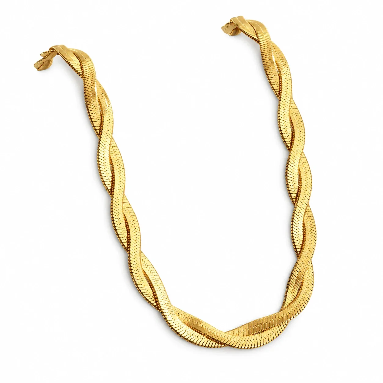 Snake Chain Necklace with Twisted Double Strands, Stainless Steel - Gold