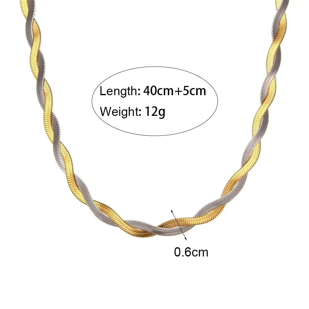 Snake Chain Necklace with Twisted Double Strands, Stainless Steel - Two-Tone