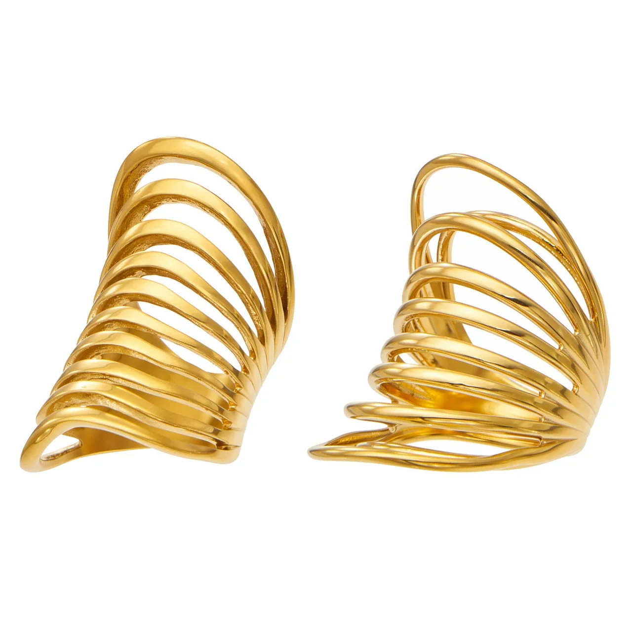 Coil Cage Ring, Layered Open Bands, 18K Gold-Plated Stainless Steel