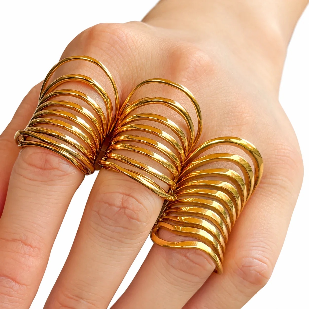 Produktfoto: Coil-Cage-Ring, geschichtete offene Bänder, 18K vergoldeter Edelstahl