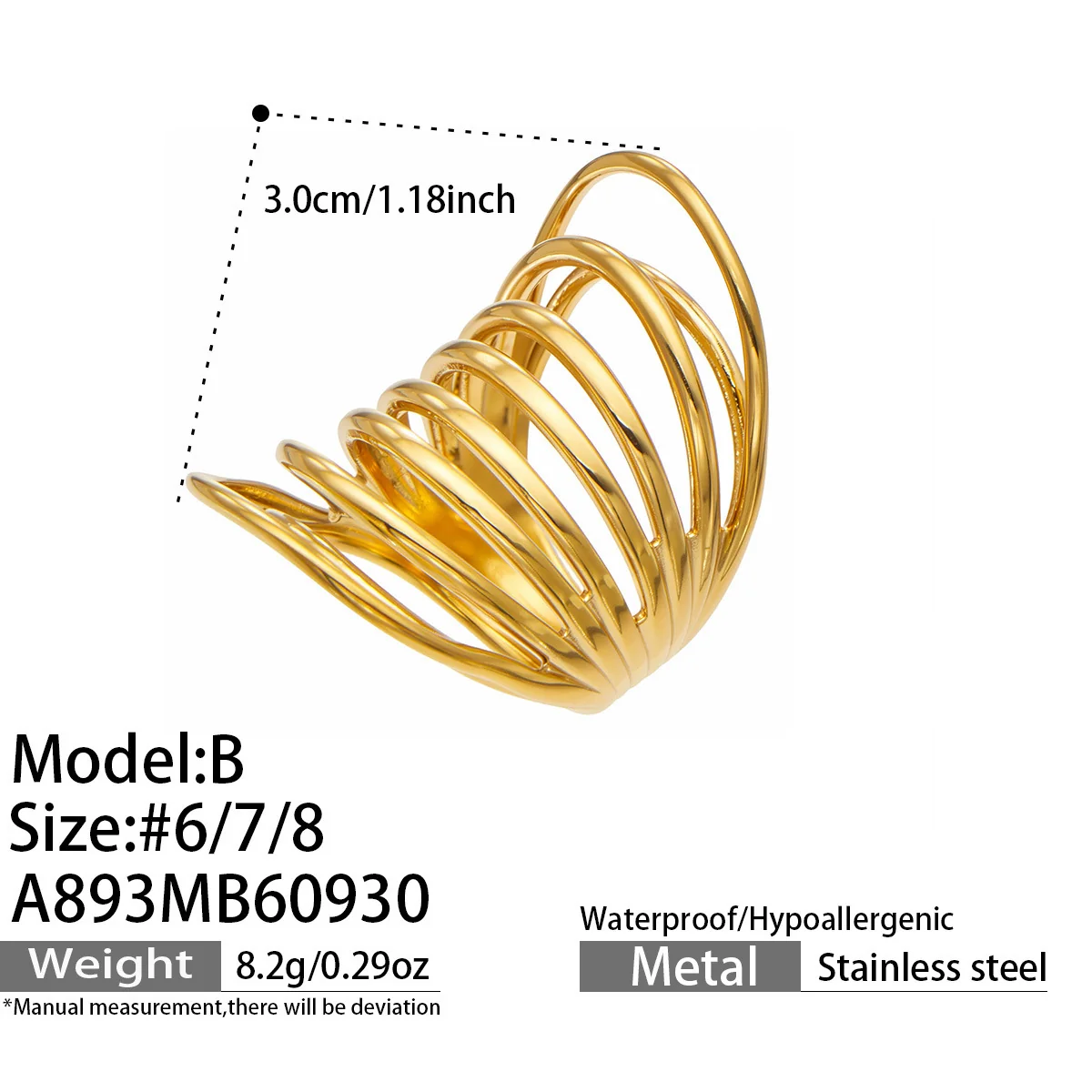 Produktfoto: Coil-Cage-Ring, geschichtete offene Bänder, 18K vergoldeter Edelstahl