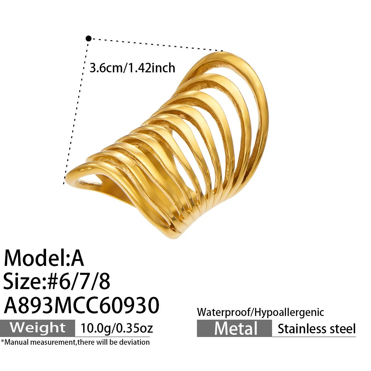 Produktfoto: Coil-Cage-Ring, geschichtete offene Bänder, 18K vergoldeter Edelstahl
