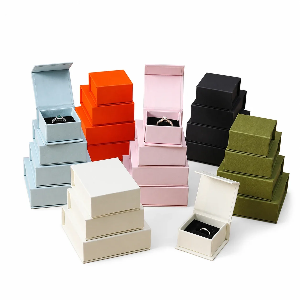 Refined Paperboard Magnetic Flip-Lid Tiered Jewelry Box