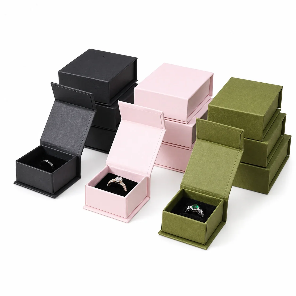 Refined Paperboard Magnetic Flip-Lid Tiered Jewelry Box
