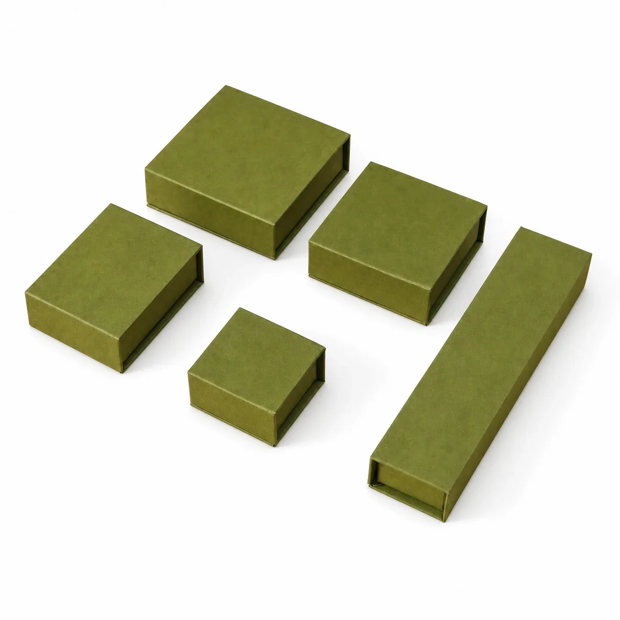 Refined Paperboard Magnetic Flip-Lid Tiered Jewelry Box - Olive Green 6 x 6 x 3.5 cm