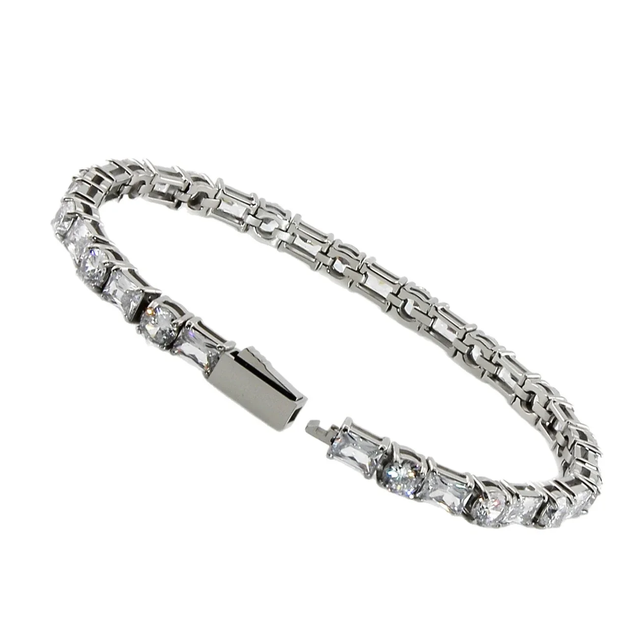 Tennis Bracelet Round Baguette CZ 316 Stainless Steel