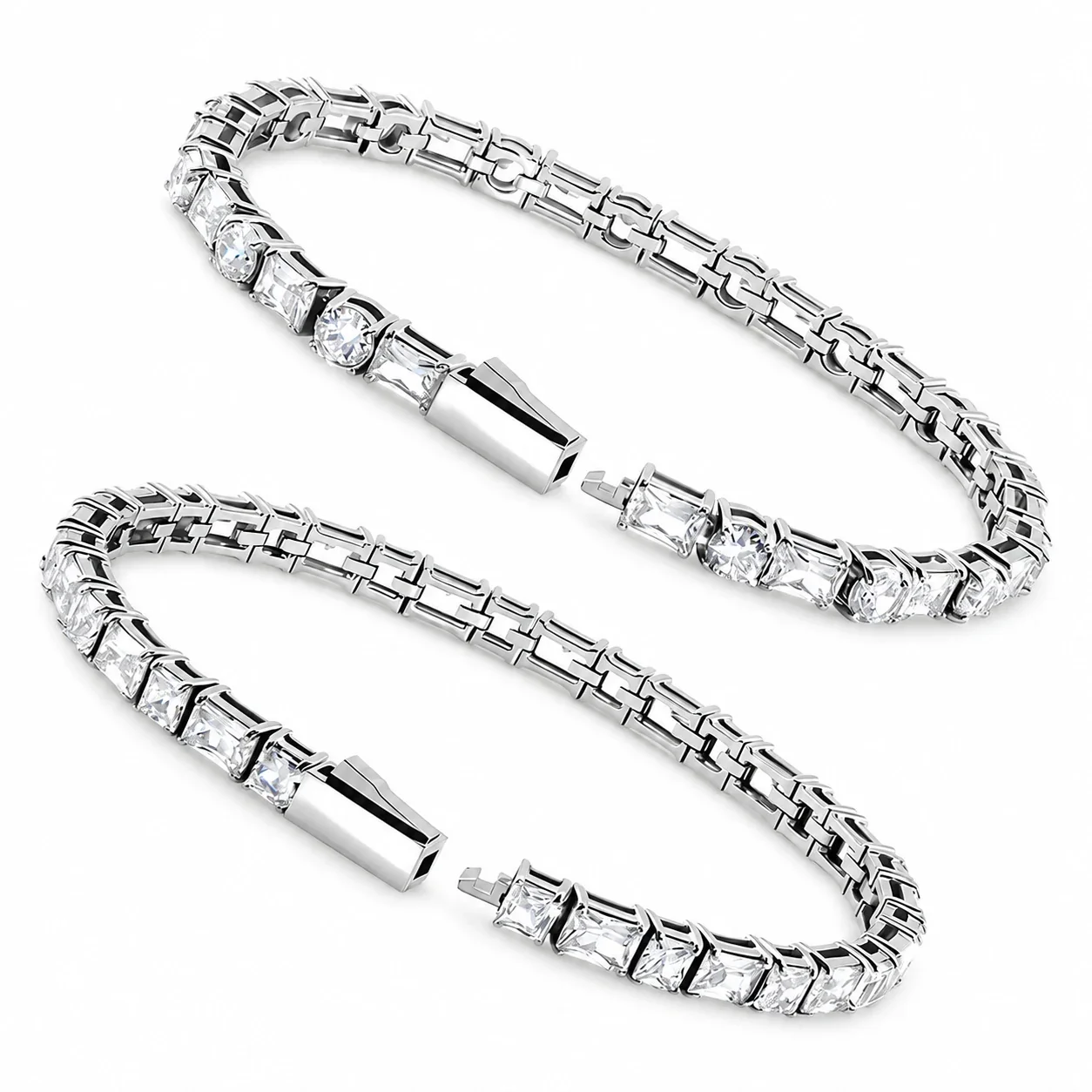 Tennis Bracelet Round Baguette CZ 316 Stainless Steel