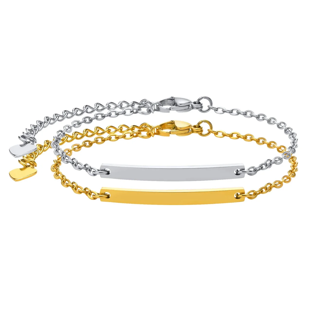 Engravable Stainless Steel Curved Bar Chain Bracelet