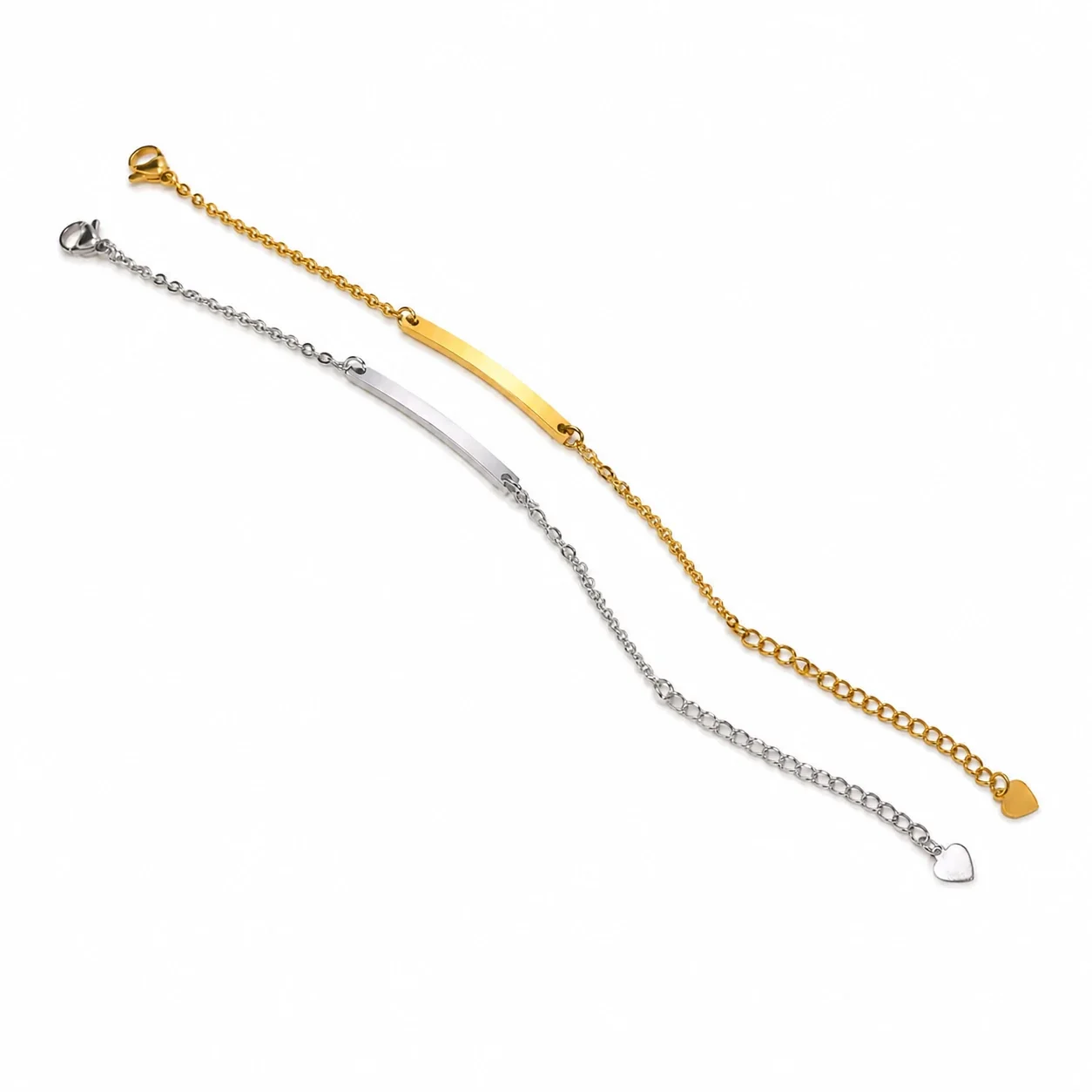 Engravable Stainless Steel Curved Bar Chain Bracelet