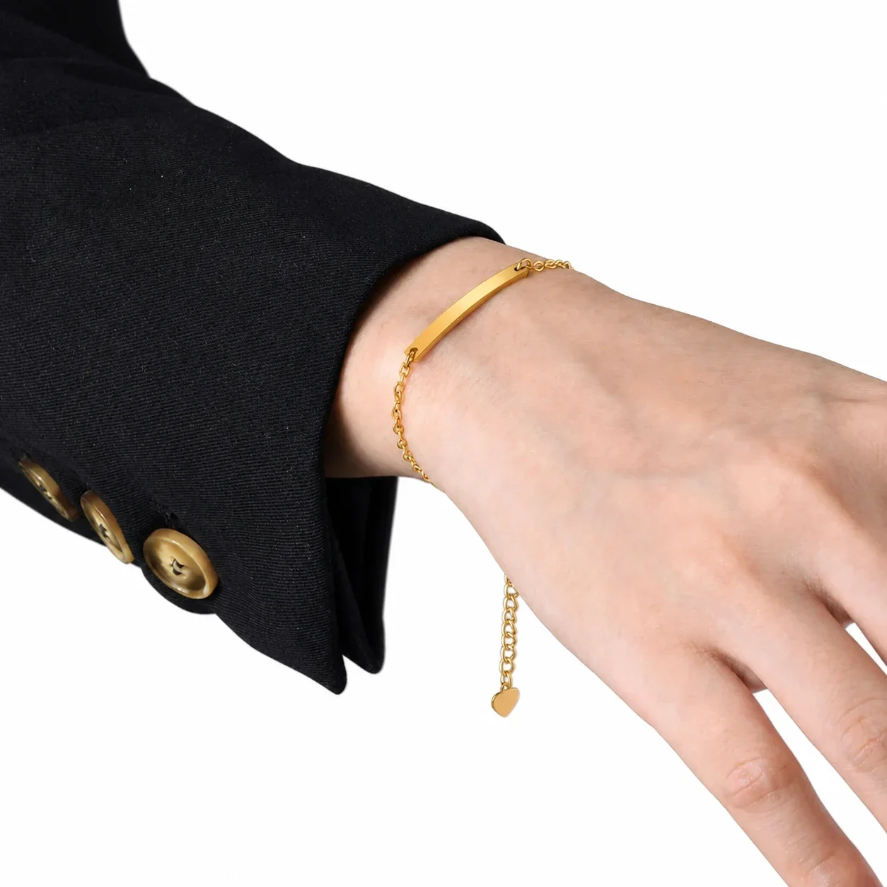 Engravable Stainless Steel Curved Bar Chain Bracelet