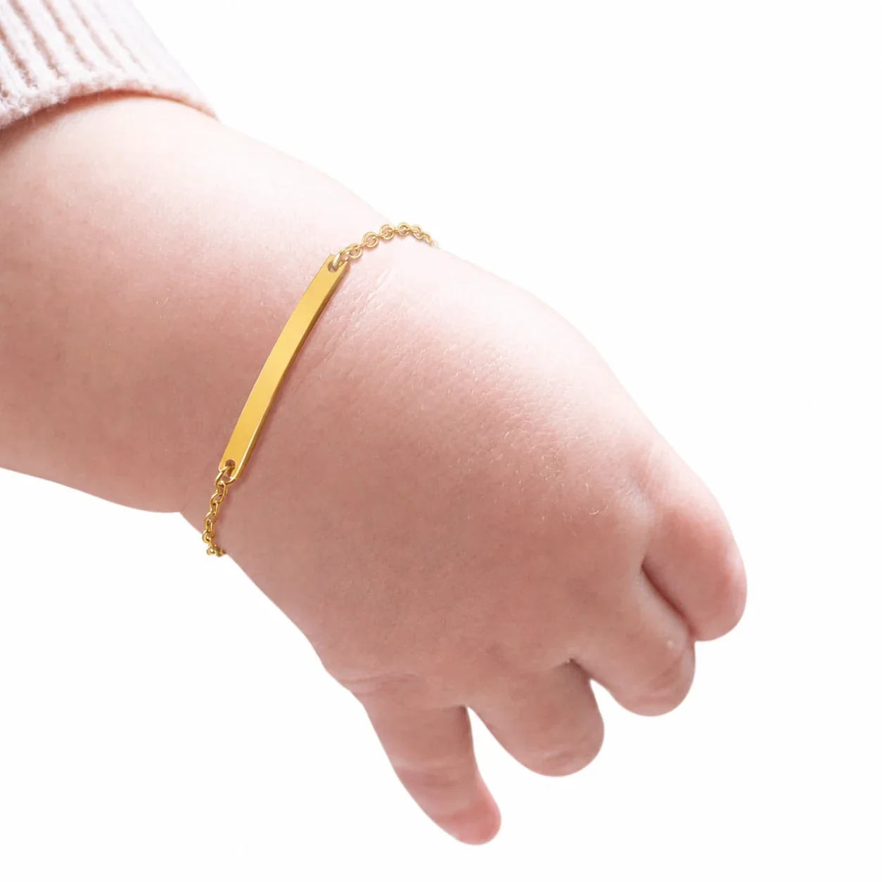 Engravable Stainless Steel Curved Bar Chain Bracelet - Gold 12+3 cm