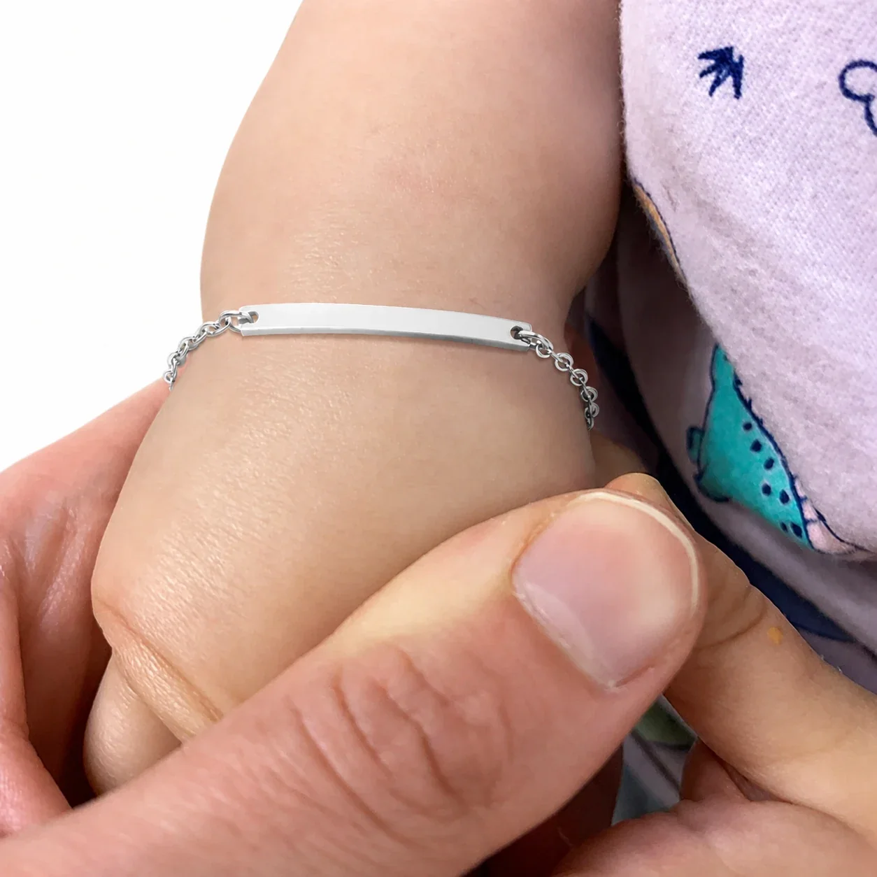 Engravable Stainless Steel Curved Bar Chain Bracelet - Silver 12+3 cm