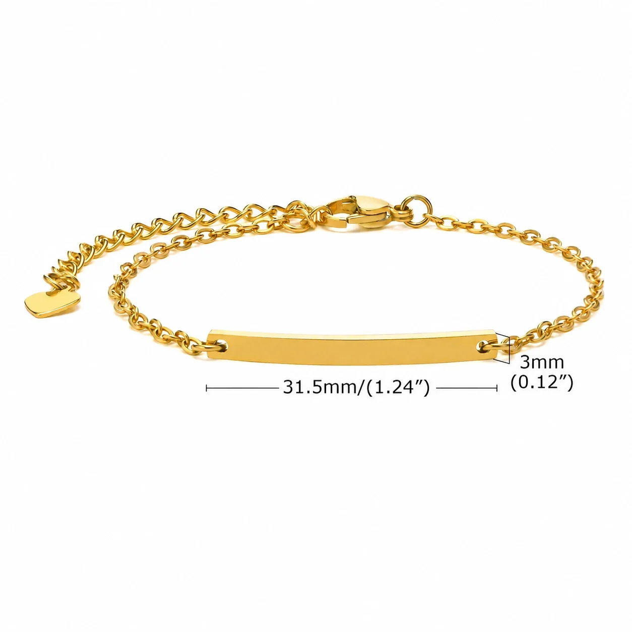 Engravable Stainless Steel Curved Bar Chain Bracelet - Gold 16+5 cm