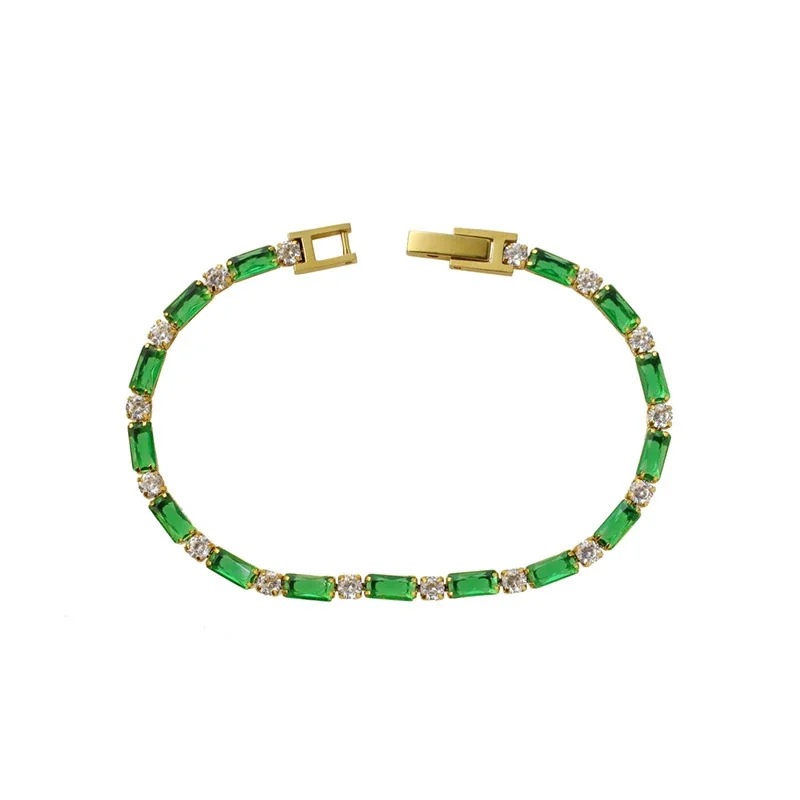 Tennis Bracelet Baguette CZ 18K Gold-Plated Stainless Steel