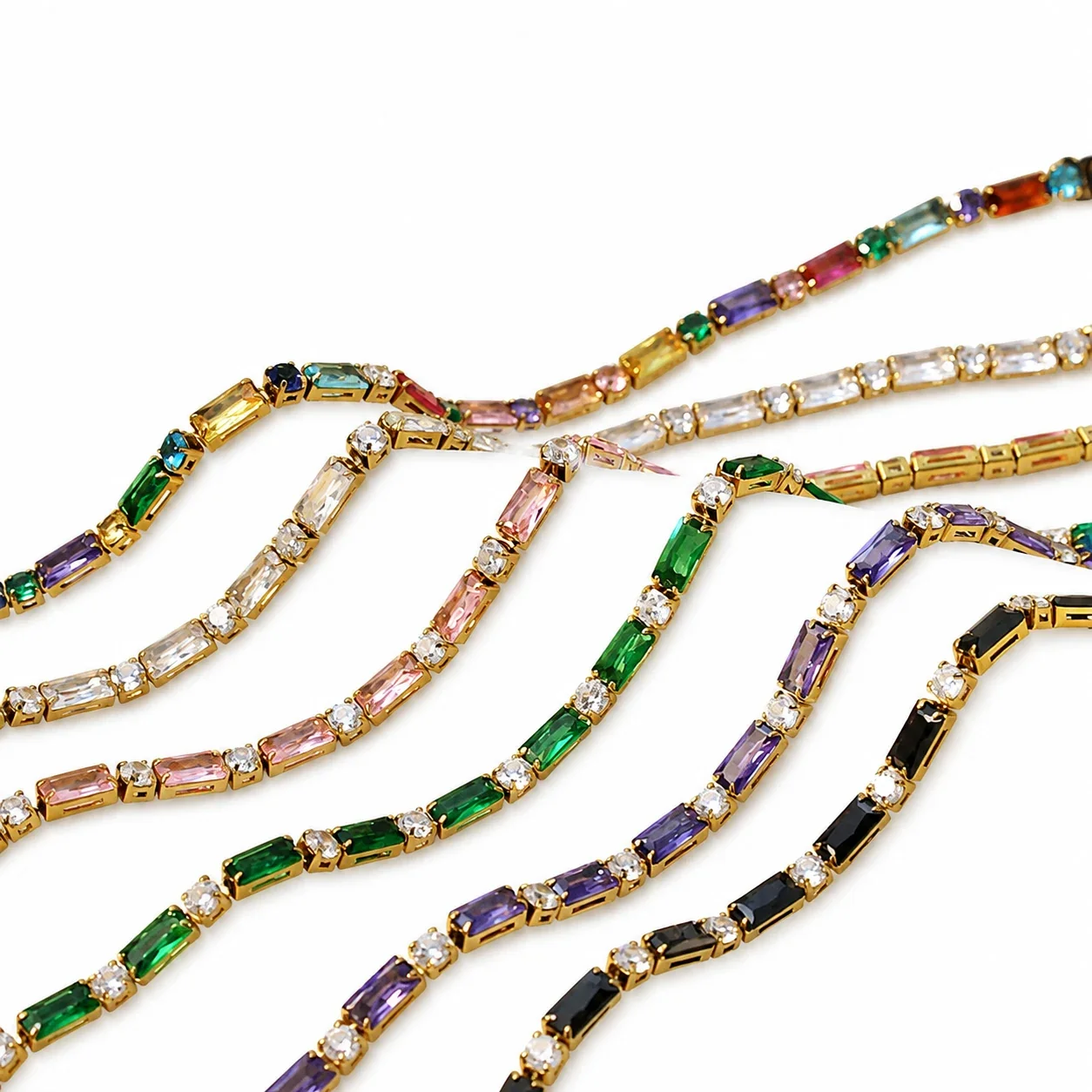 Tennis Bracelet Baguette CZ 18K Gold-Plated Stainless Steel