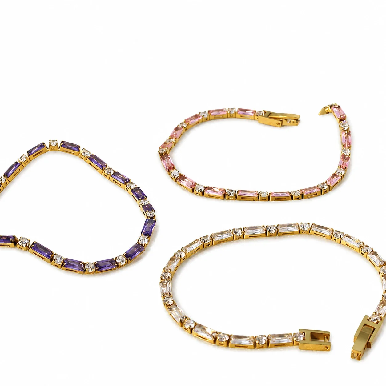 Tennis Bracelet Baguette CZ 18K Gold-Plated Stainless Steel