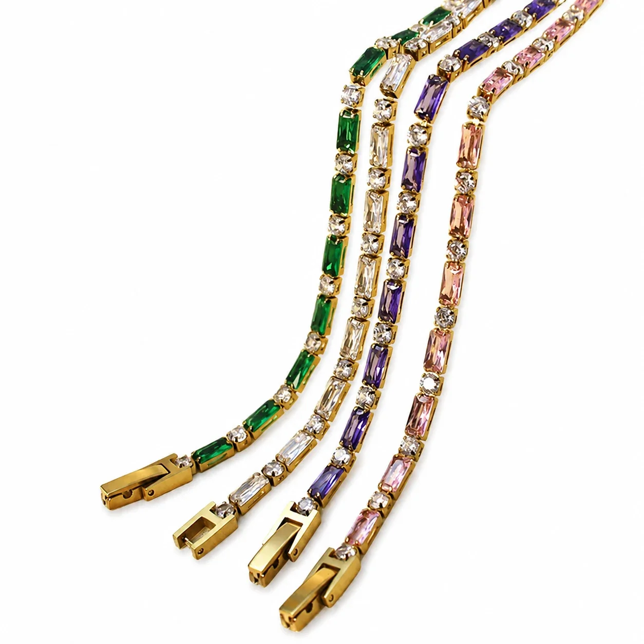 Tennis Bracelet Baguette CZ 18K Gold-Plated Stainless Steel