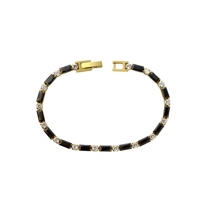 Tennis Bracelet Baguette CZ 18K Gold-Plated Stainless Steel - Gold Black CZ