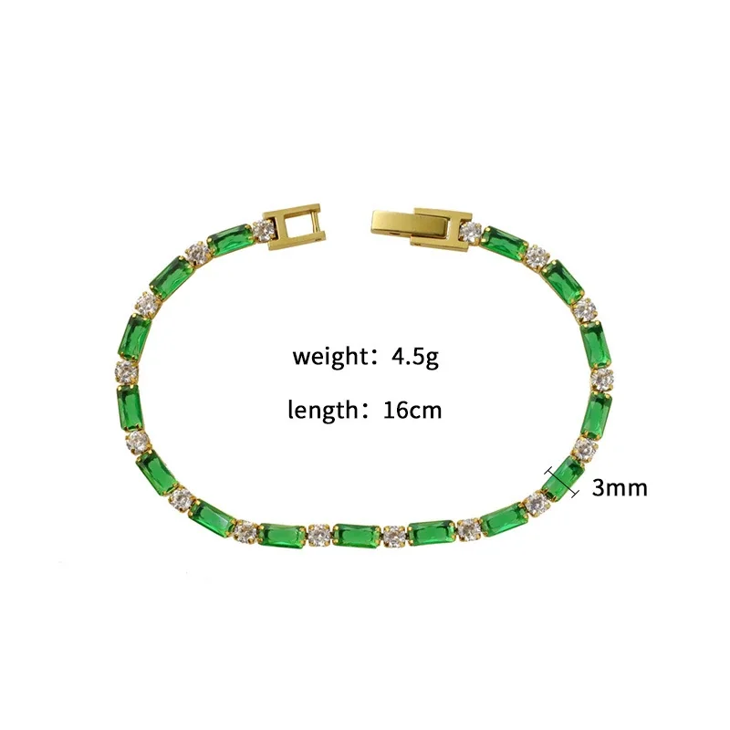 Tennis Bracelet Baguette CZ 18K Gold-Plated Stainless Steel - Gold Green CZ