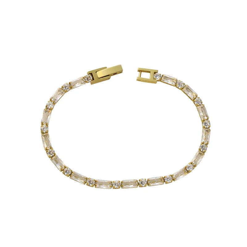 Tennis Bracelet Baguette CZ 18K Gold-Plated Stainless Steel - Gold Clear CZ